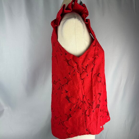 Monteau Los Angeles Red Floral Overlay V Neck Ruffled Top Tank - Picture 2 of 10